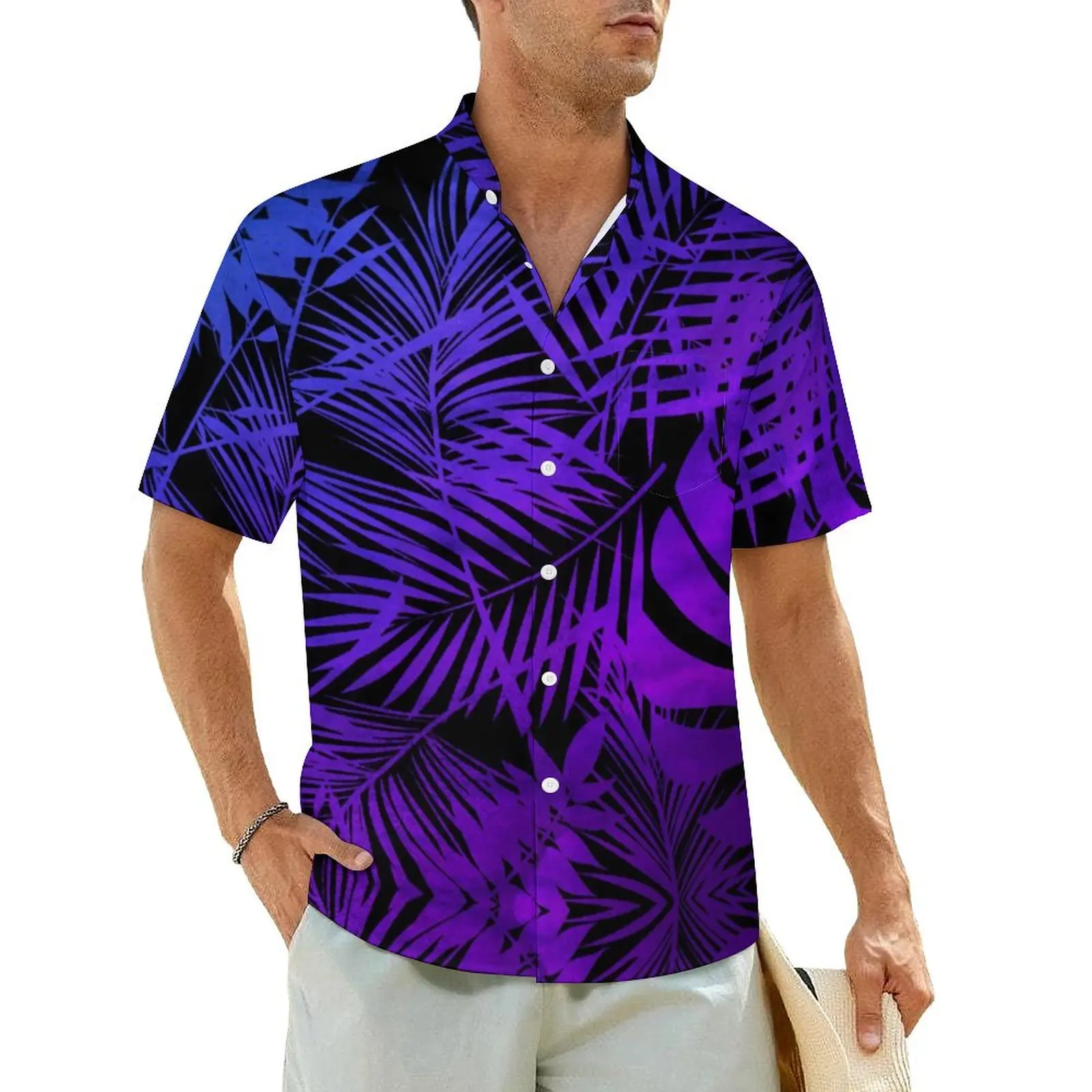 

Hawaiian Shirt Beach Palm Leaves Blouses Ombre Tropical Leaf Elegant Casual Shirts Male Short Sleeve Breathable Plus Size Top