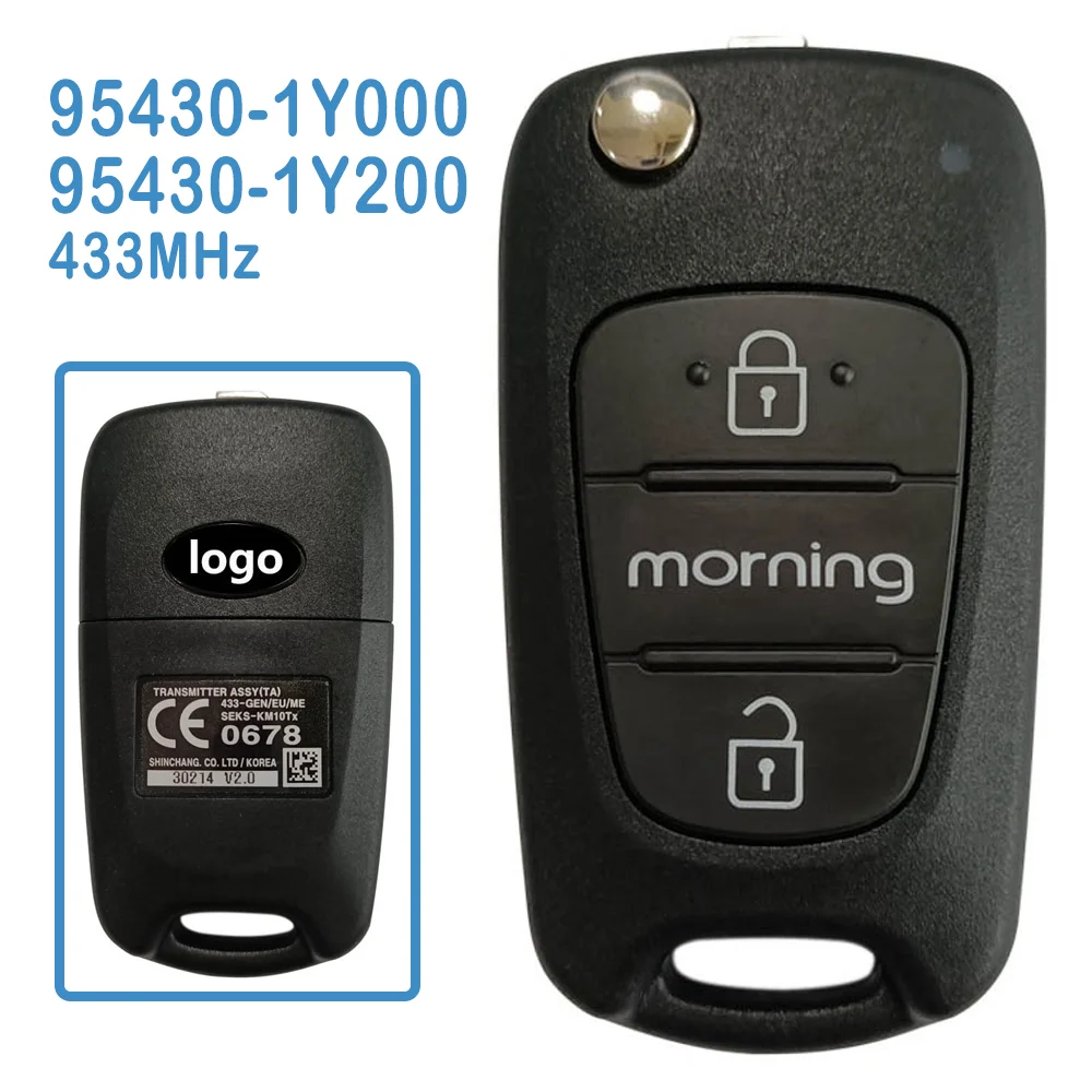 2 Pcs/lot 95430-1Y000 95430-1Y200 Original Auto Flip Remote SEKS-KM10Tx 433MHz 2+1 Buttons Car Key Fob For KIA Morning 2011+