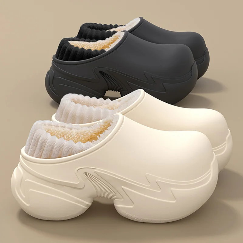 

Водонепроницаемые хлопковые тапочки на массивной платформе, женские легкие плюшевые шлепанцы из ЭВА на толстой подошве, женские уличные теплые шлепанцы с флисовой подкладкой