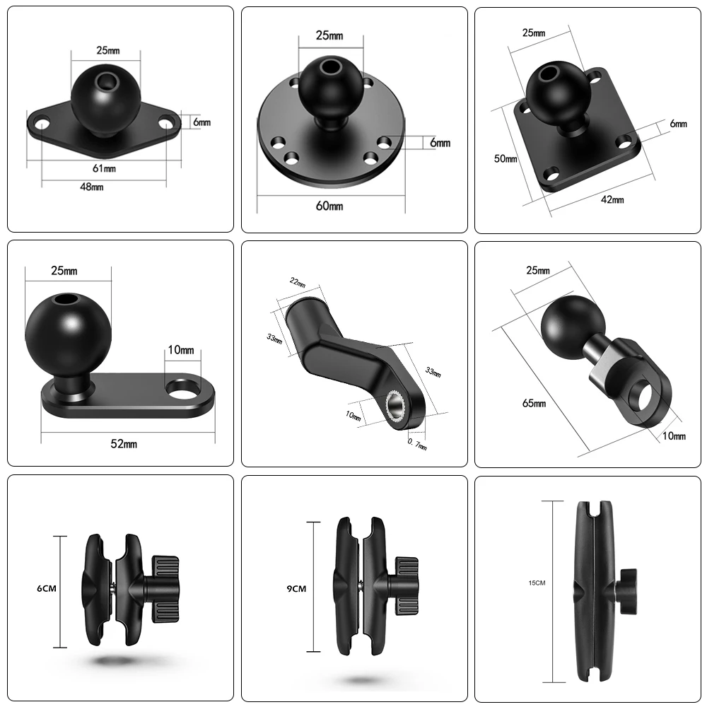 1 inch Ball Head Mount Adapter Double Socket Arm for 25mm Ball Head Holder Mount Clamp for Motorcycle Camera Extension Arm