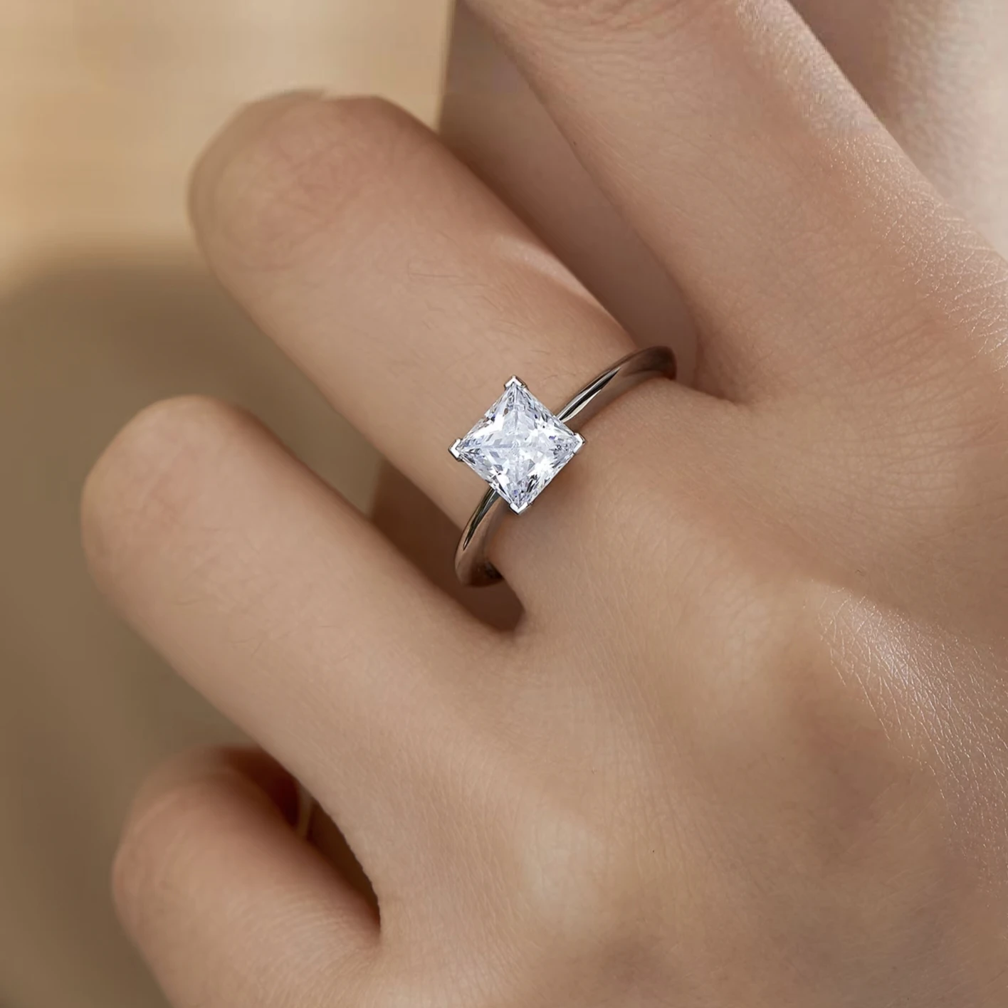 18K 14K 9K PT950 Princess Cut Engagement Ring One Carat Diamond Ring for Proposal Wedding Ring Band Jewelry for Women