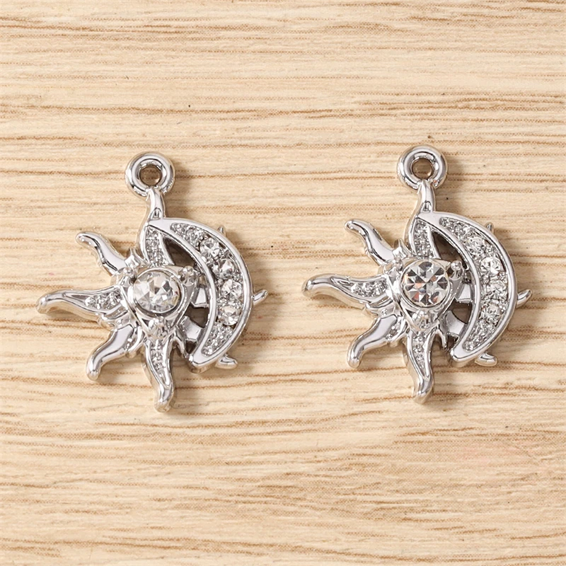 5 Stück, 17 x 20 mm, zarte Kristall-Metall-Anhänger in Form von Sonne und Mond, zum Basteln von Schmuck, Halsketten, Ohrringen, Armbändern und für DIY-Bastelarbeiten. – Detail 11