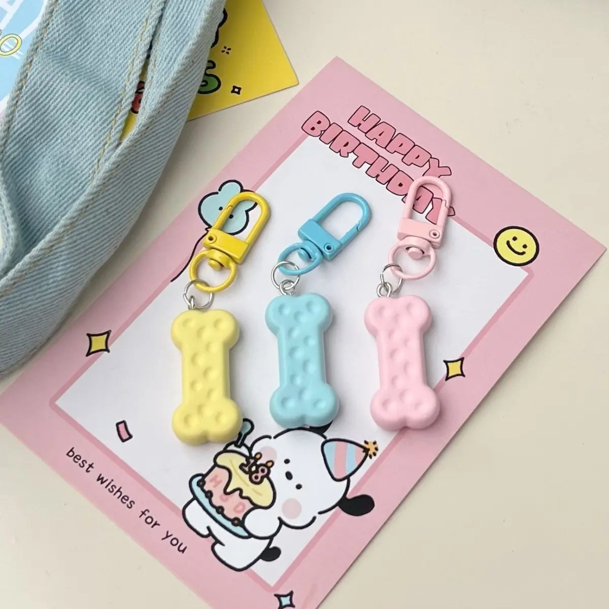 Cute Frosted Colored Dog Cheese Bone Keychain Versatile Backpack Pendant Best Friend Gift Bag Accessory Cute Desk Accessories