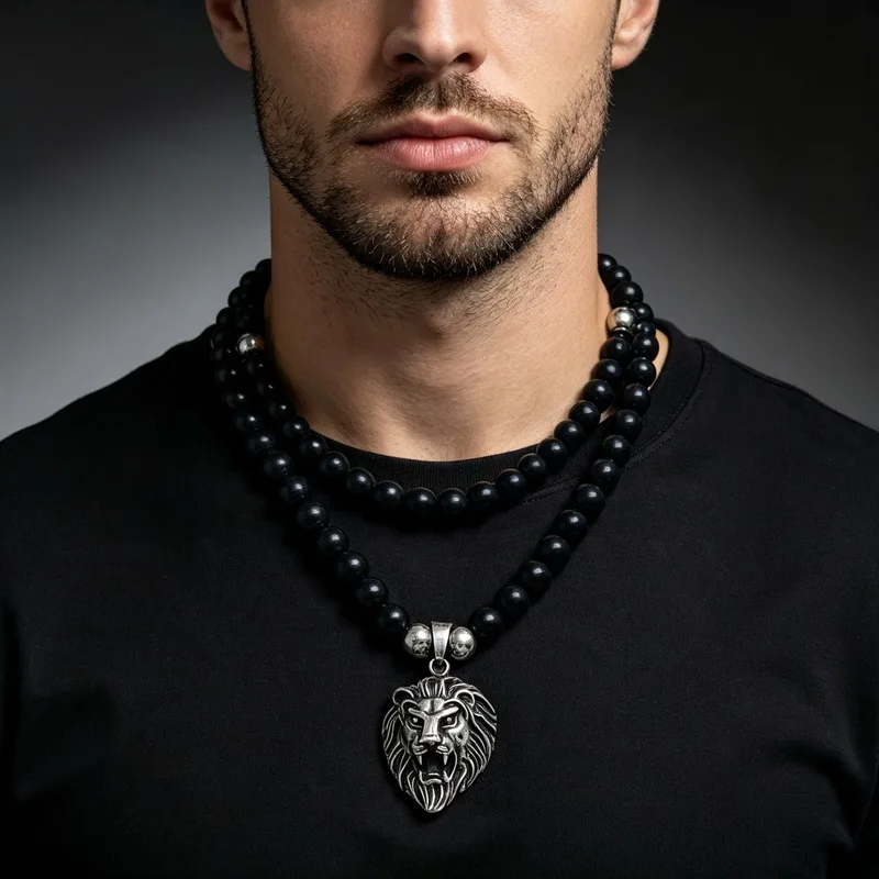 KALEN Vintage Animal Print Stainless Steel Pendant Necklace For Men Punk Dark Knight Bracelet Fashion Jewelry Halloween Gifts