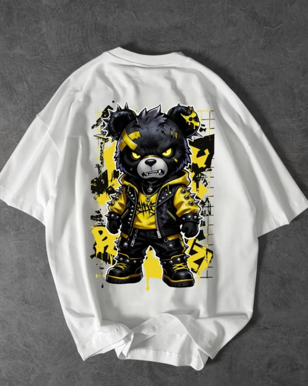 Hot selling men's summer trend angry teddy bear print comfortable and breathable round neck T-shirt outdoor street top