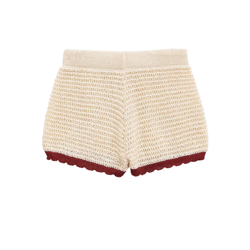 سترة نسائية محبوكة بأكمام قصيرة وياقة بولو على الموضة الجديدة، شورت محبوك بسيط بخصر عالٍ #5