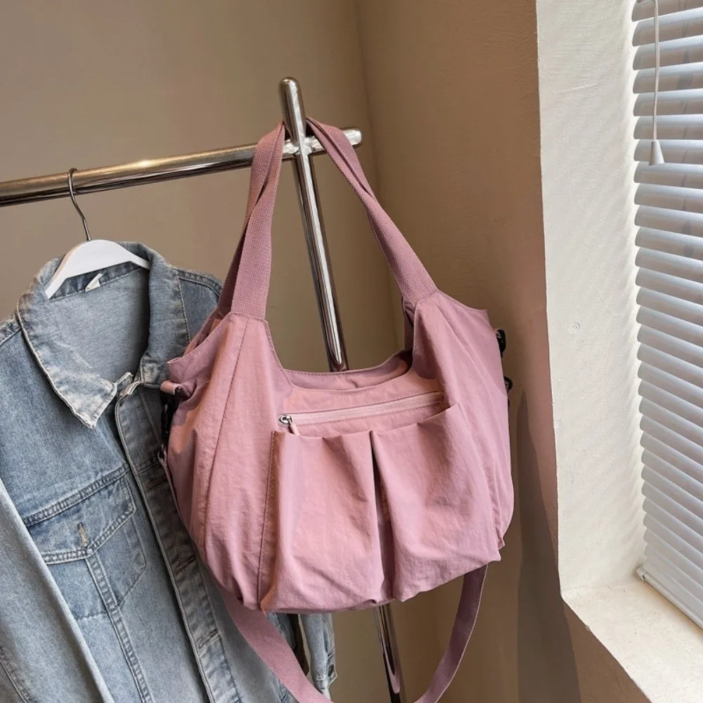 

Fashionable Casual Solid Color Tote Bag Japanese Style Soft Versatile Commuting Handbag Cloth Polyester Storage Pouch Outdoor