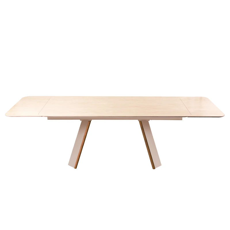 #Modern Extendable Big Size Dining Table Unique Steel Base Rock Plate Top For Home Apartment Or Living Room Furniture