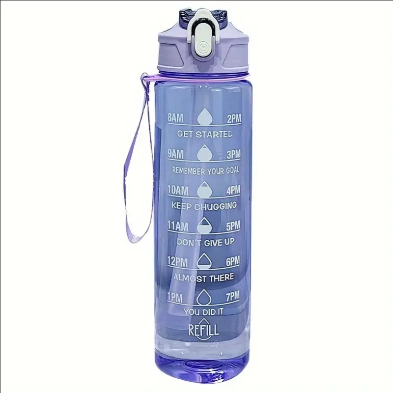 800 ml/27 oz Sportwasserflasche mit großem Fassungsvermögen, auslaufsicherer Kunststoff-Trinkbecher mit Zeitskala, geeignet für Reisen, Fitness, Sport