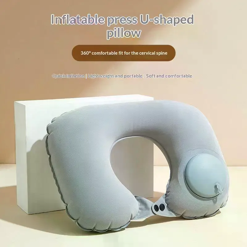 Flocking Inflatable Portable Neck Pillow That Can Be Stored And Self Filled Suitable For Outdoor Travel Business Trips Camping