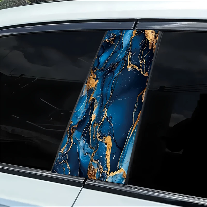 

2 наклейки на B-стойку автомобиля, сине-золотая защитная пленка из винила с жидким текстурным покрытием.