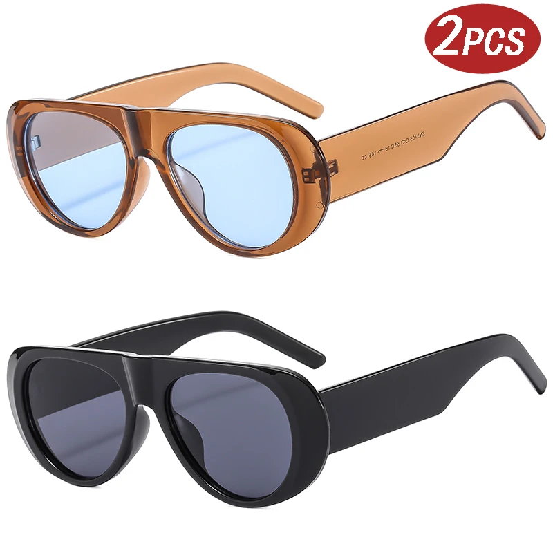 Motorcycle 2pcs New Fashion Large Frame Retro Sunglasses Male UV Resistant Female Minimalist Style Glasses Popular Punk Eyeglass