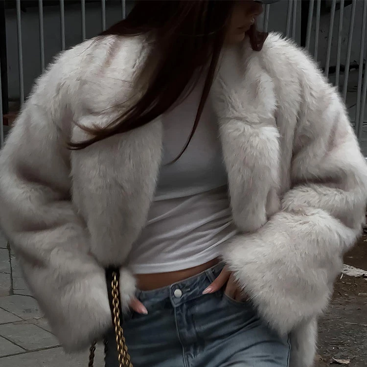 Women Fashion Faux Fur Coats Vintage Solid Lapel Loose Long Sleeve Warm Flurry Coats Autumn Winter Lady Fashion Thick Streetwear