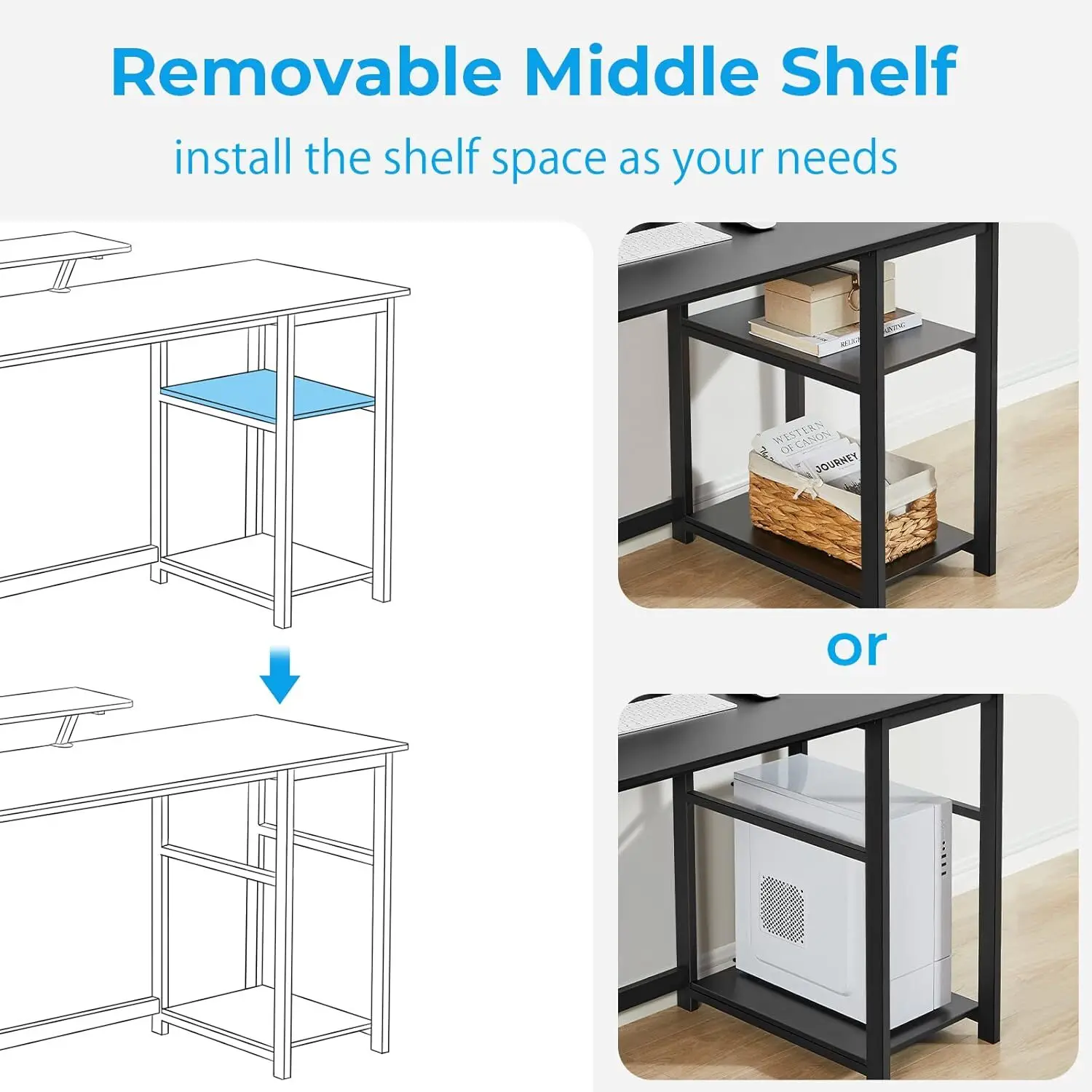 Adjustable Storage Shelves 39 Inch Small Desk Monitor Stand For Home Work
