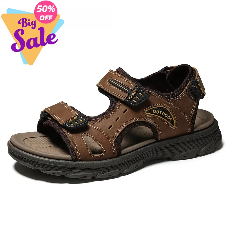 

Classic Men's Sandals Summer Genuine Leather Beach Sandals Fashion Men's Casual Shoes Wading Sandals Outdoor Sneakers Plus Size