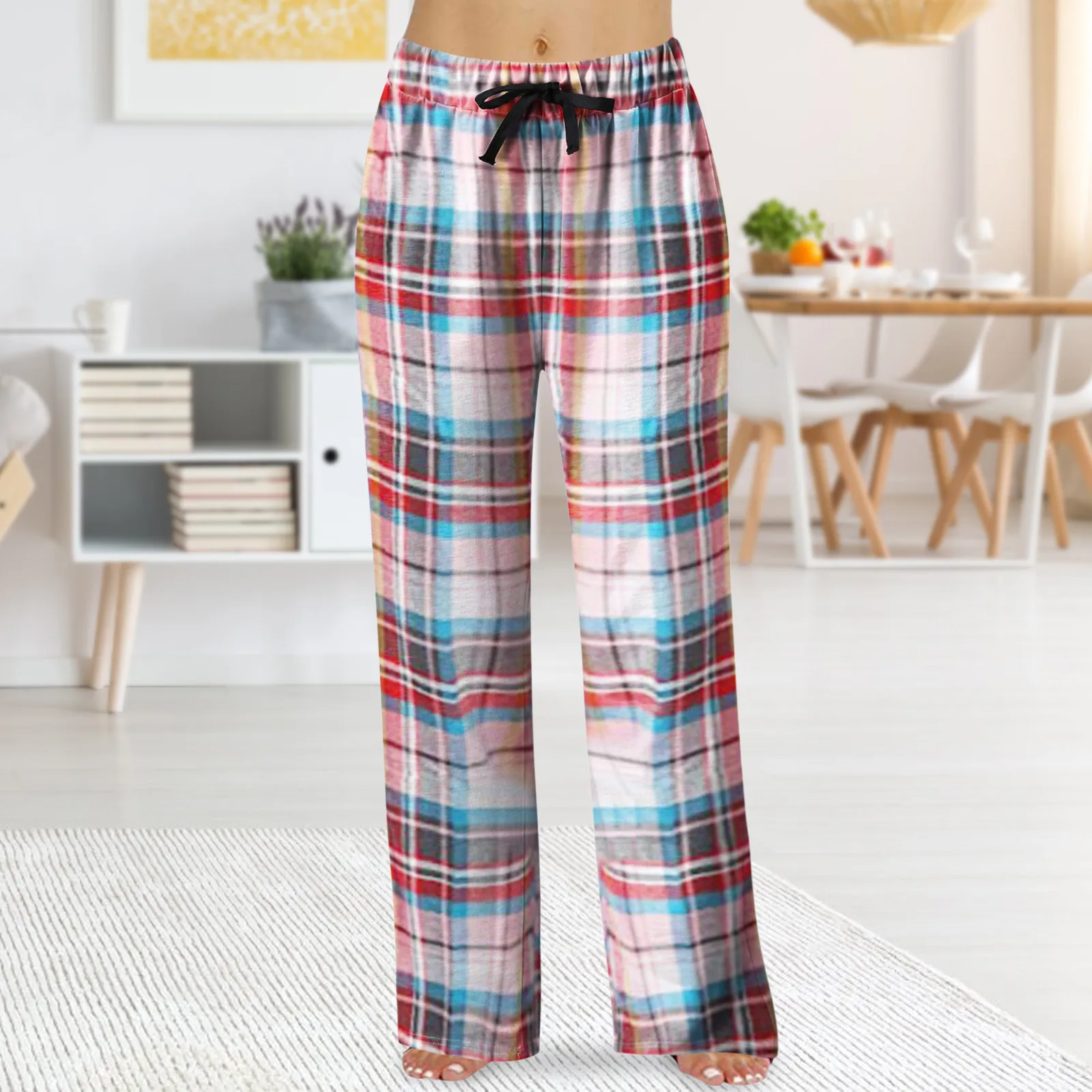 Women'S Red Plaid Sweatpants Spring Fashion Casual Cotton Clothes Outside Pajamas Home Pants Jersey Pocket Navidad Pants Leisure