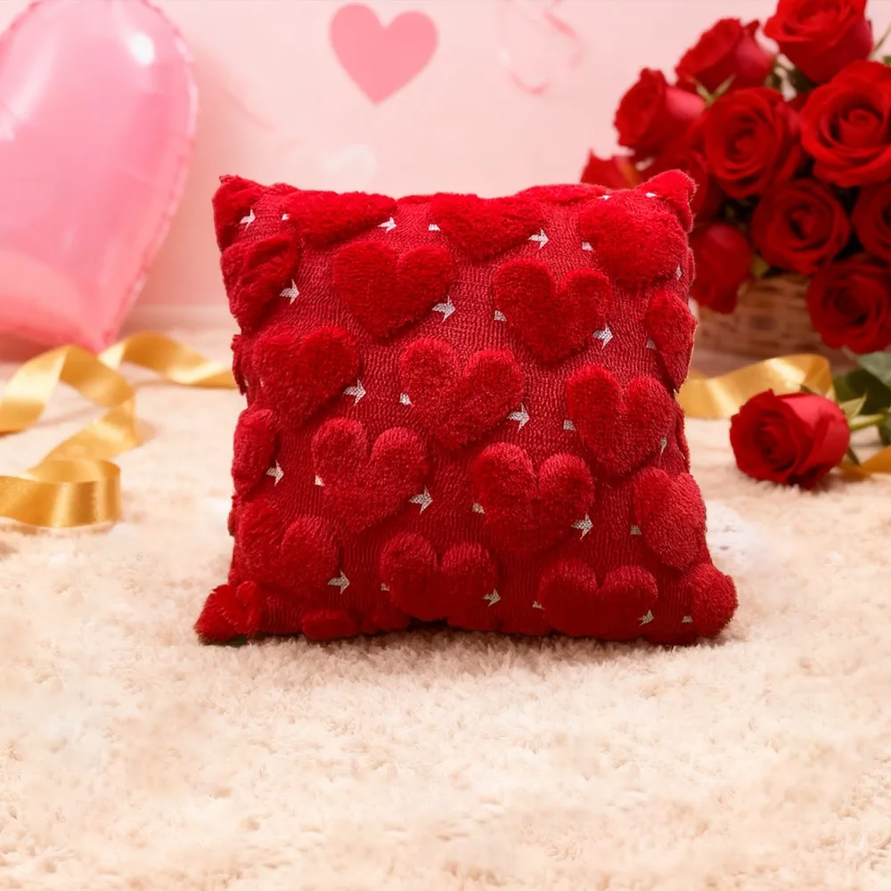 

Sweet 45*45 CM Heart Plush Pillow Cover Romantic Wear Resistant Embroidery Pillowcase Comfortable Soft Throw Pillow Cover Gift