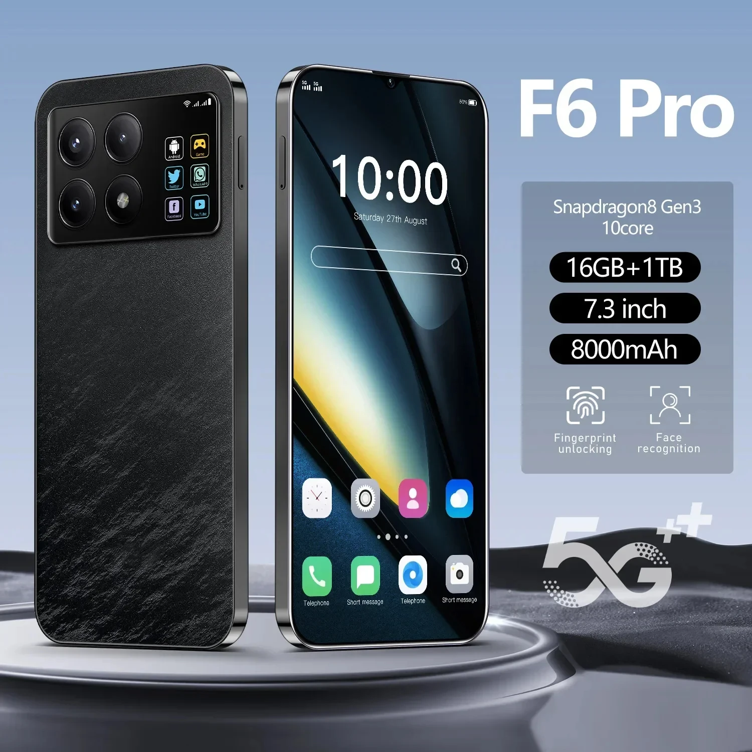 Global Version F6 Pro Smart Original Phone Android Dual SIM Dual Standby 6.8 Inch HD Screen 5000mAh Google Play Store Phone