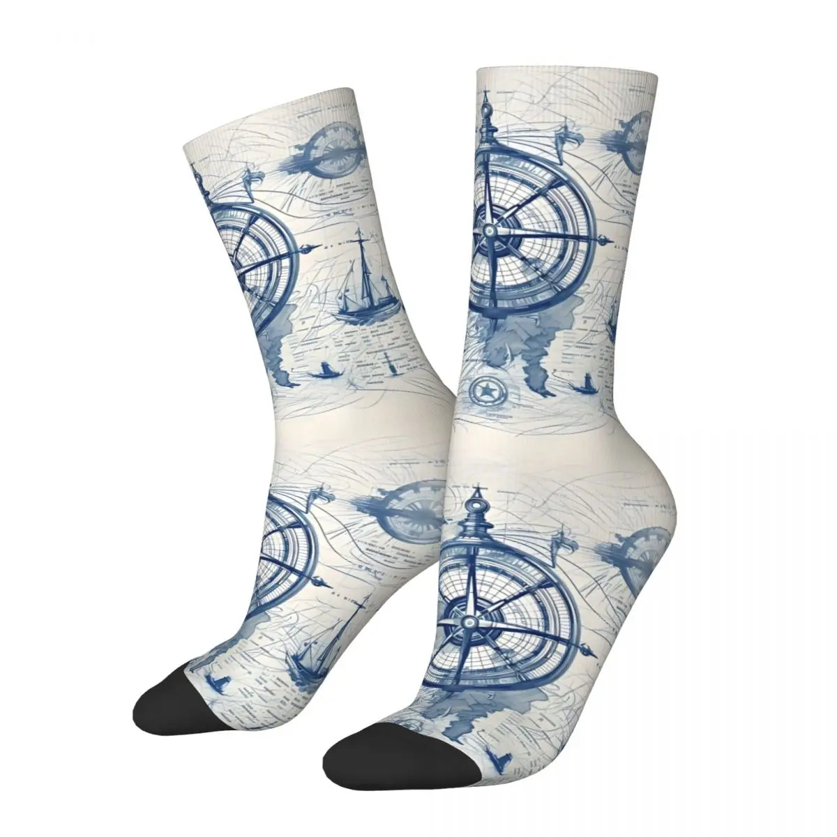 Funny Men's Socks Sailor's Boundless Explorations Retro Hip Hop Casual Crew Sock Gift Pattern Printed