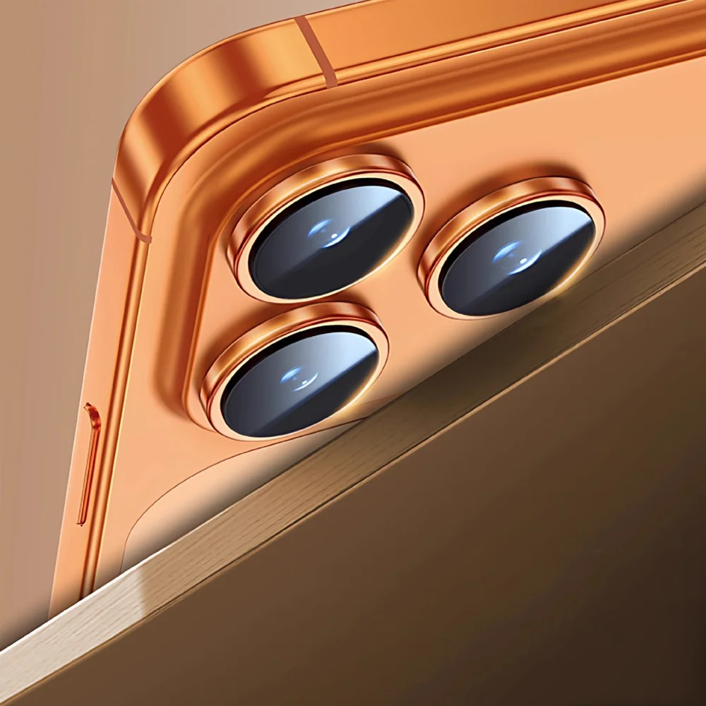 Protetor de lente de câmera com anel de metal armadura para iPhone 17 Pro Max Filme de vidro temperado laranja antiderrapante capa protetora à prova de choque