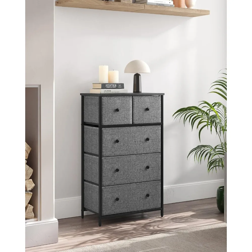 SONGMICS, Storage Tower with 5 Fabric Drawers Dresser Unit, for -Living -Room, Hallway, -Nursery, 11.8