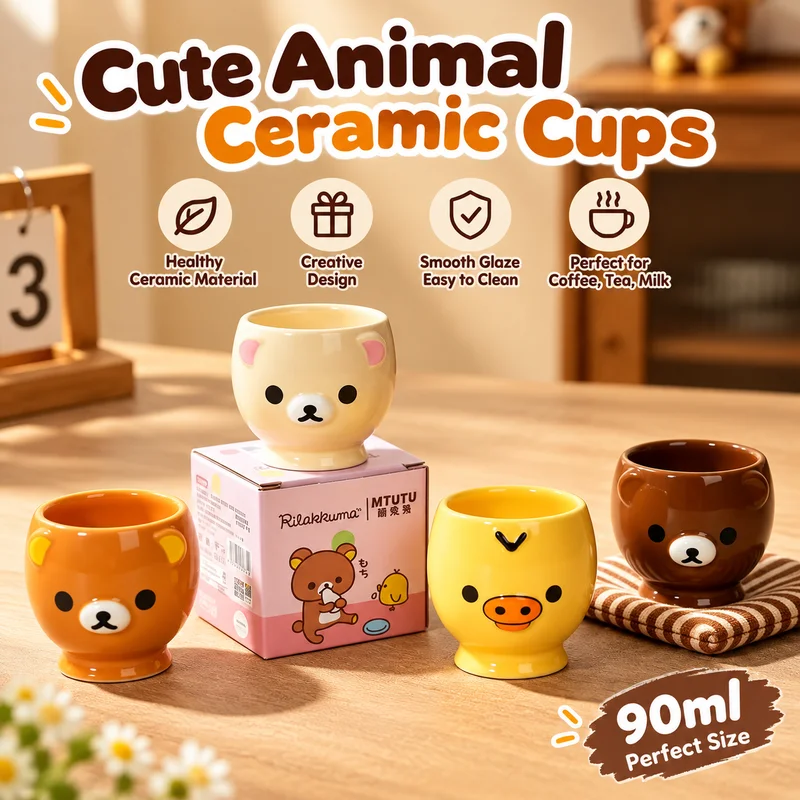 Mtutu Rilakkuma 90Ml Cute Mini Animal Ceramic Cup Household Small Teacup Drinkware Gift For Girlfriend Best Friend