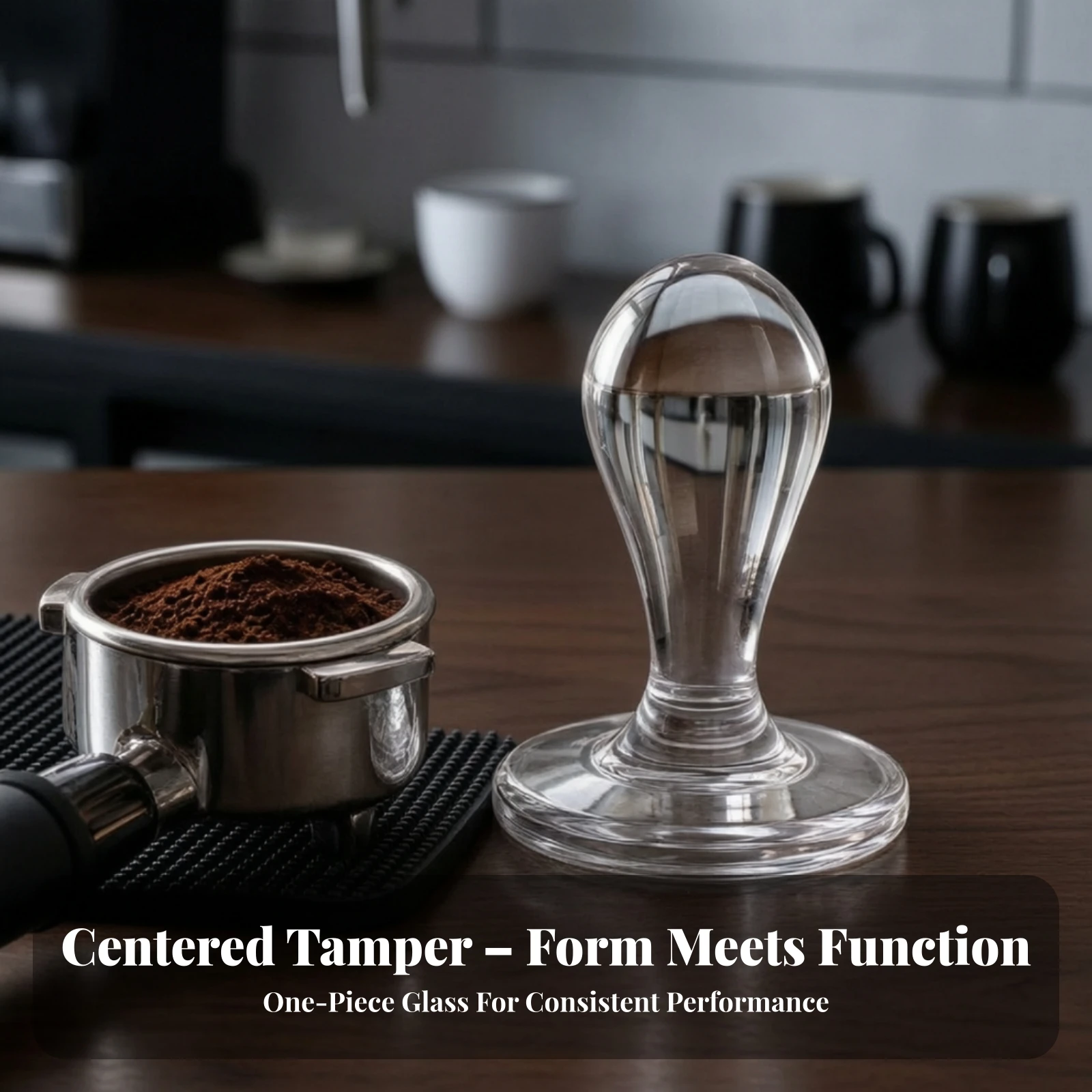 One-Piece Glass Coffee Tamper Transparent Coffee Tamper with Rounded Handle Flat Base Food-Safe for Home Baristas