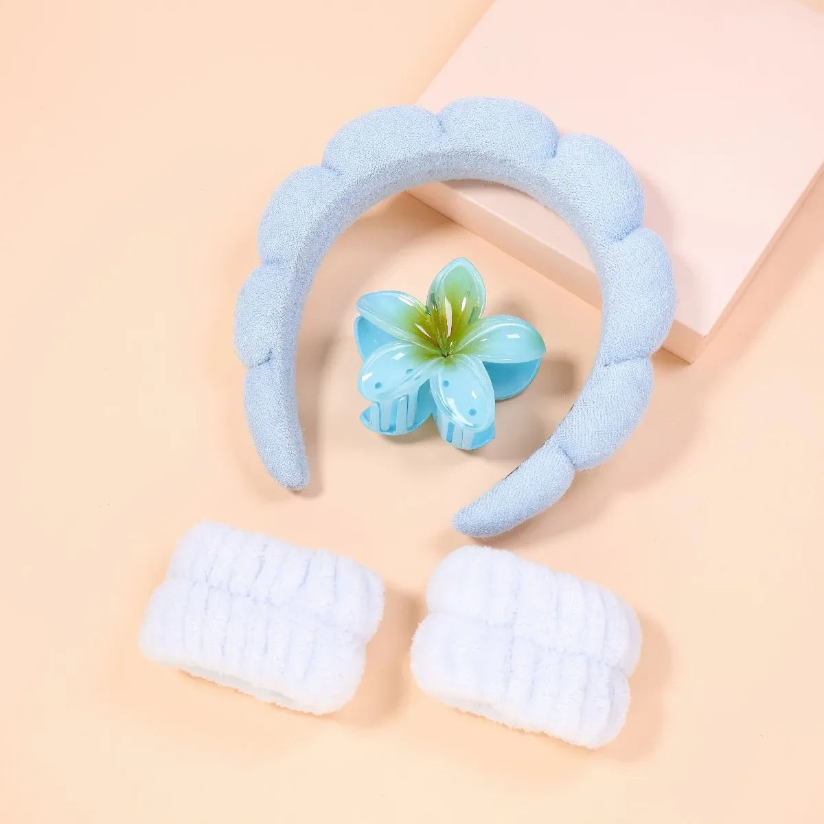 

Новый набор для ванны с цветочными заколками-крабиками | Набор из 3 объемных повязок на голову и запястья | Водонепроницаемые аксессуары для макияжа и ухода за волосами: манжеты для рук