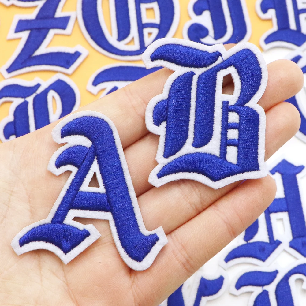 1PC Blue Gothic Alphabet A To Z Iron On Sew On Embroidered Letters Patch For Clothing Hats Shoes Backpacks Decor Easy To Apply