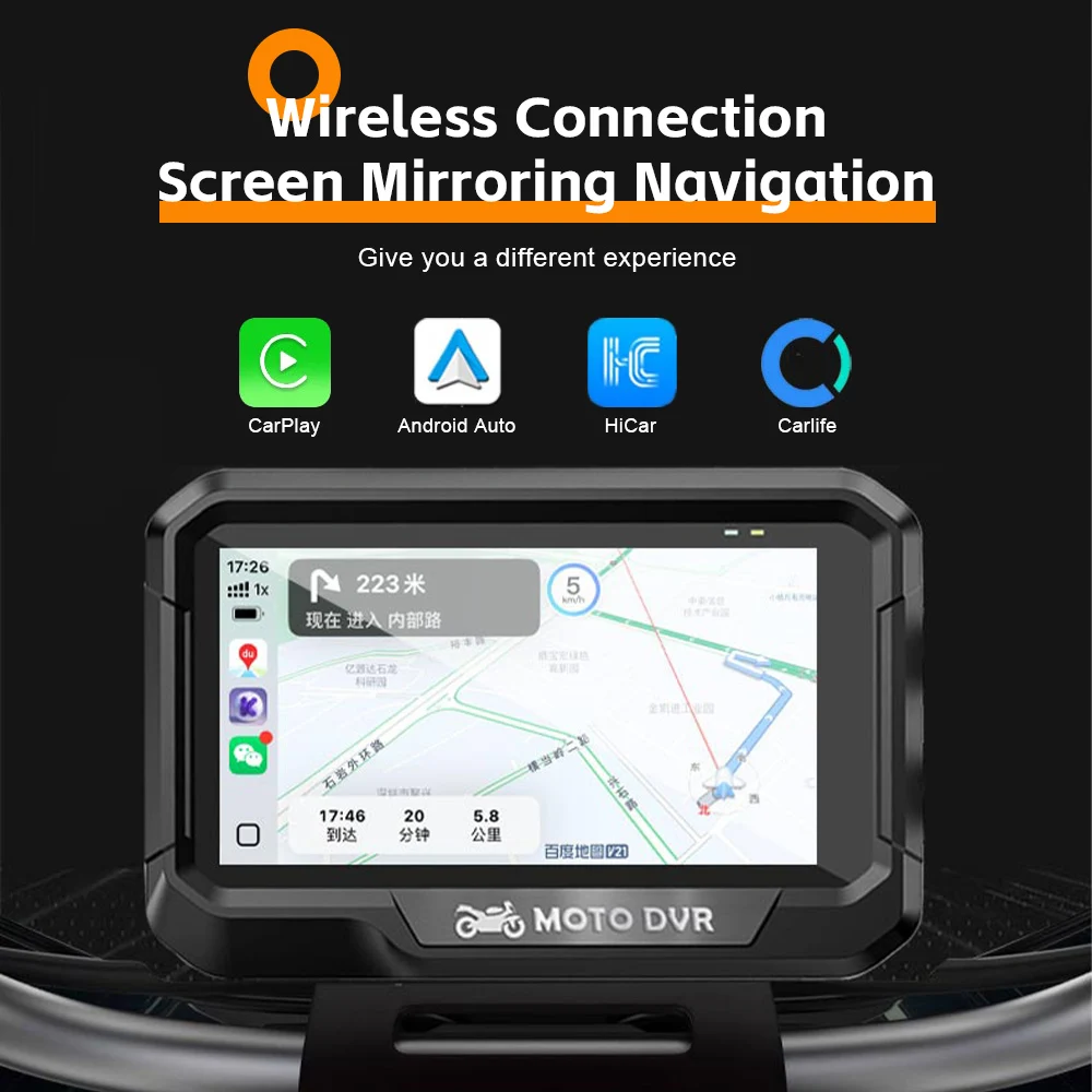 3.4인치 내비게이션 오토바이 방수 카플레이 디스플레이 1080P 대시캠 전후방 GPS 와이파이 150 °   야간 주차 모드