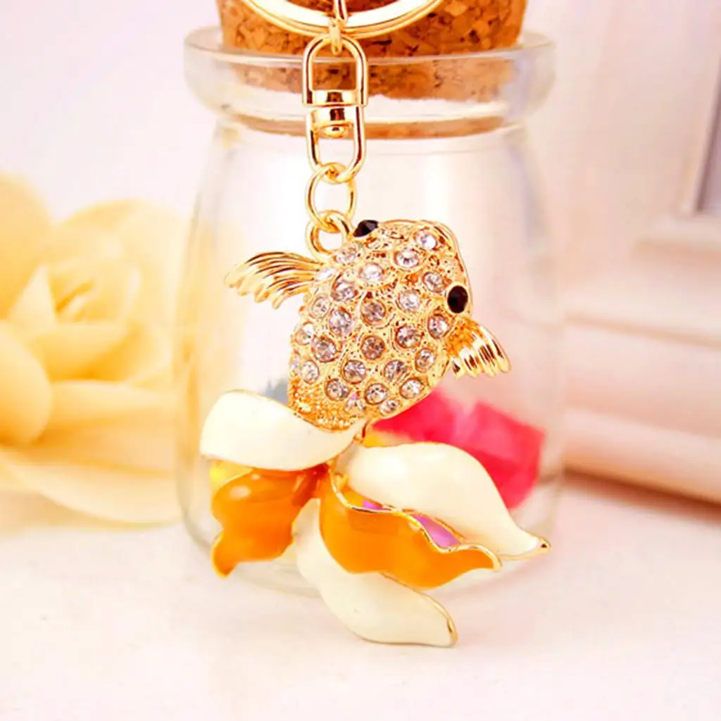 Goldfish Keychain Crystal Rhinestone Animal Keyring Cute Handbag Pendant for Bag Purse Backpack