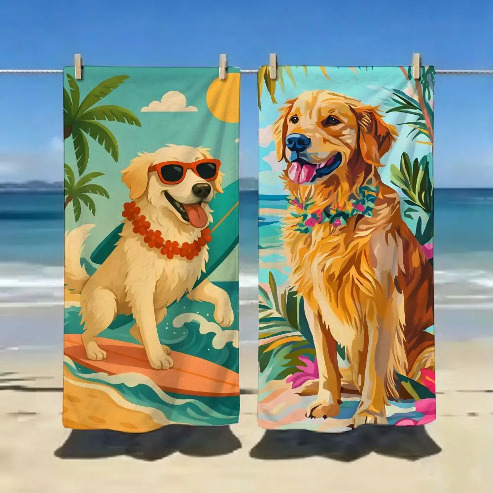 Soft Pastel tropical dog Towel ultra-fine fiber quick drying absorbent bath towel, outdoor swimming sports towel