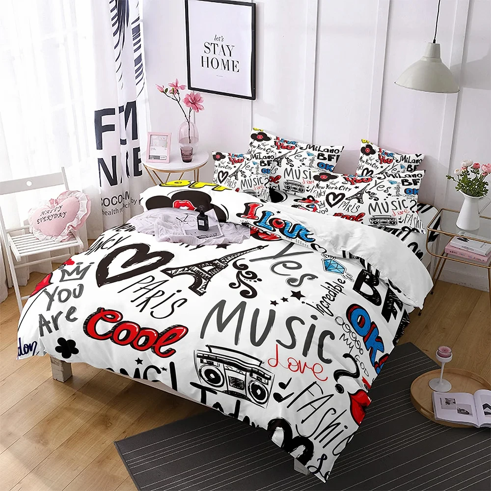 Red Lips Duvet Cover Set Love Bedding Sexy Theme Polyester Quilt Cover Set for Adult Couple Zipper Ties King Queen Size