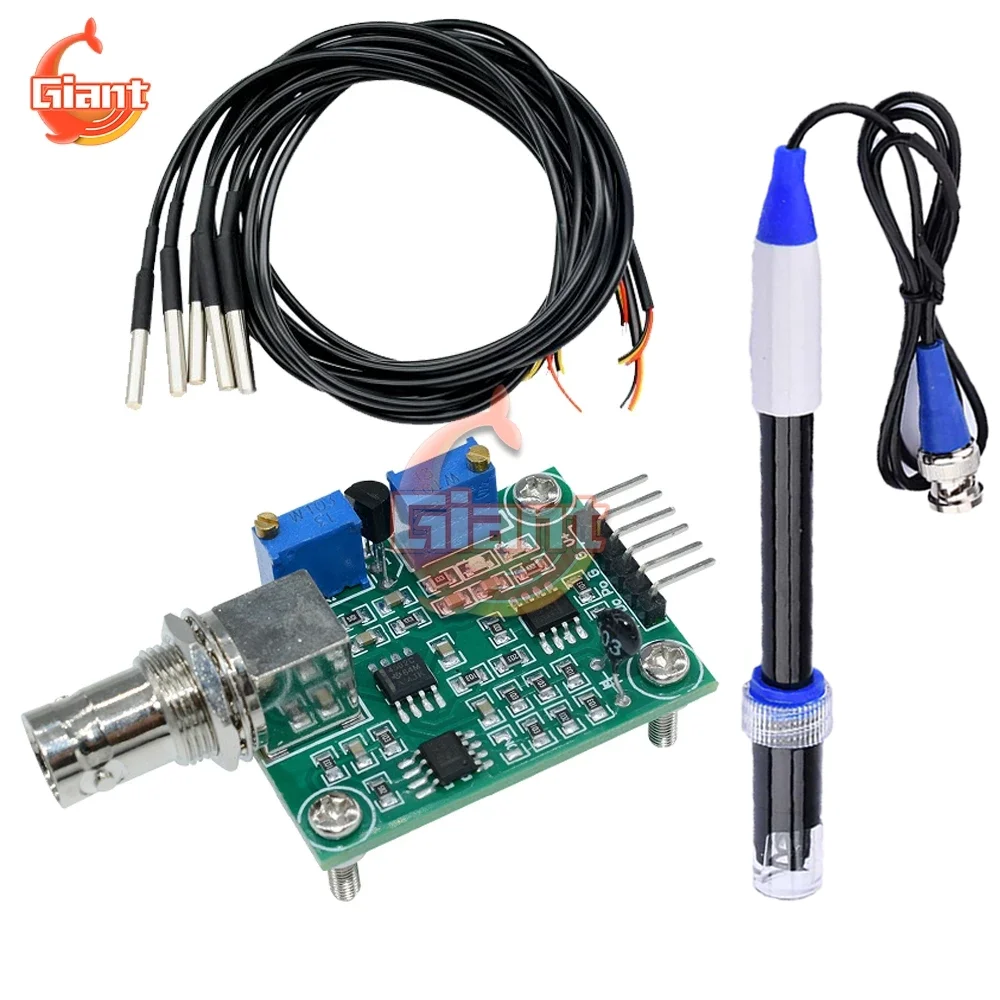 Detecção de Valor de ph Líquido Detectar Módulo de Teste de Controle de Monitoramento Módulo Mais Bnc ph Eletrodo Sonda Ds18b20 Cabo Ph4502c