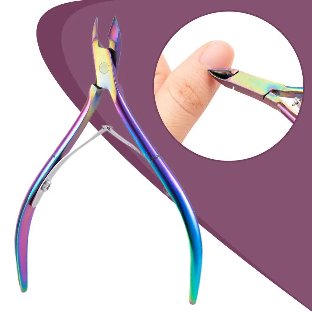 Stainless Steel Nail Dead Skin Ribbon-cutting Titanium Gradient Manicure Cuticle Pliers For Nail Repair Easy Carry Manicure Tool