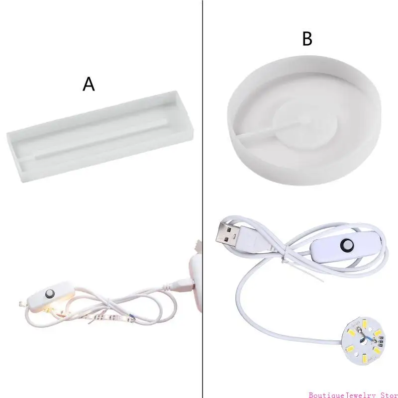E1PE Silicone Mold with LED Light Set for Resin Crafts DIY LED Lights Display Base