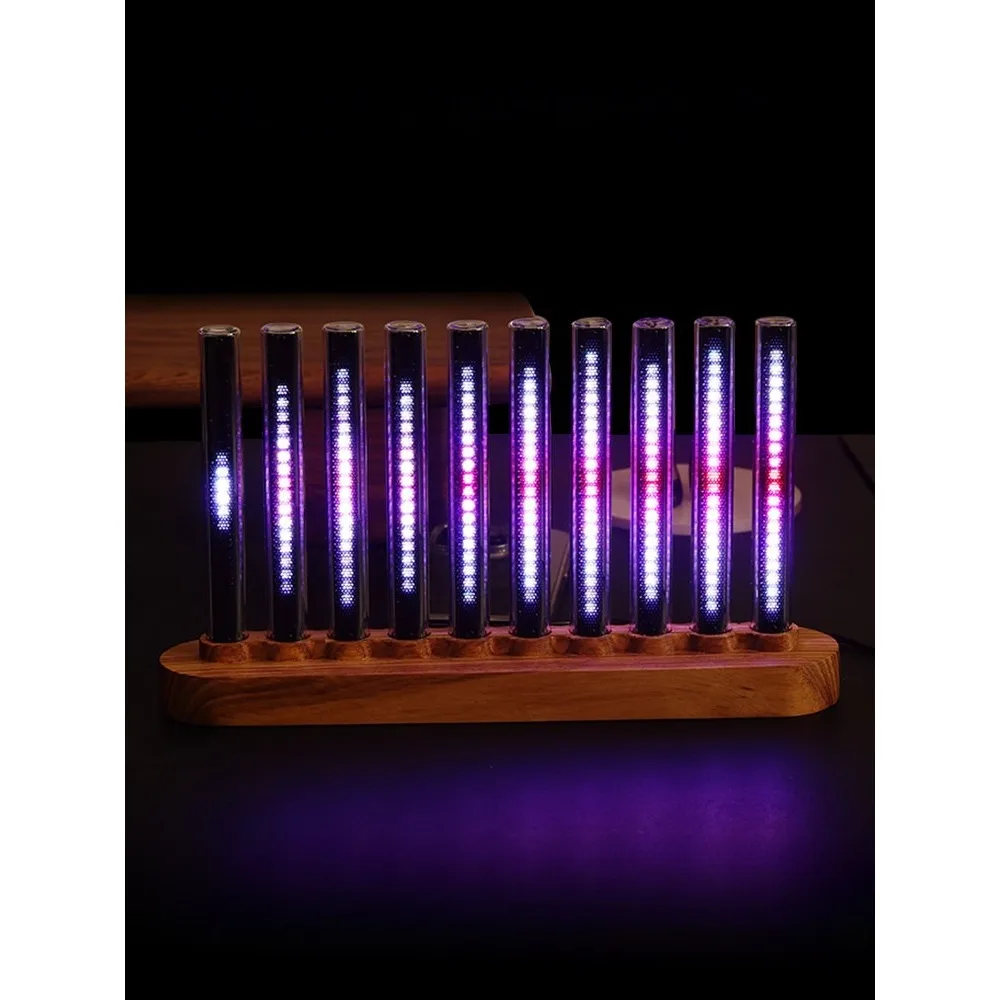 Walnut Wood Audio Spectrum Lamp Glow Nixie Tube Style Ambient Light RGB Rhythm Light for Gaming Room Unique Tech Gift for Men