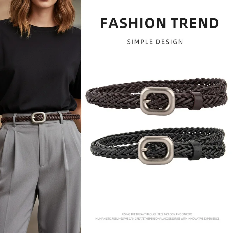 

1.5cm Korean Casual Hand woven PU Belt for Women,Paired With Suit Pants Jeans Decorative Fashion Strap Belts