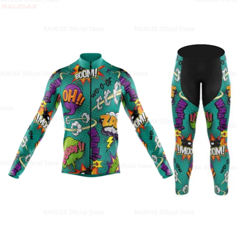 Cartoon Cycling Jersey Set, MTB Maillot, Road Bike Shirts, Long Sleeve, Bicycle Clothing, Riding Sportswear, Spring, Autumn