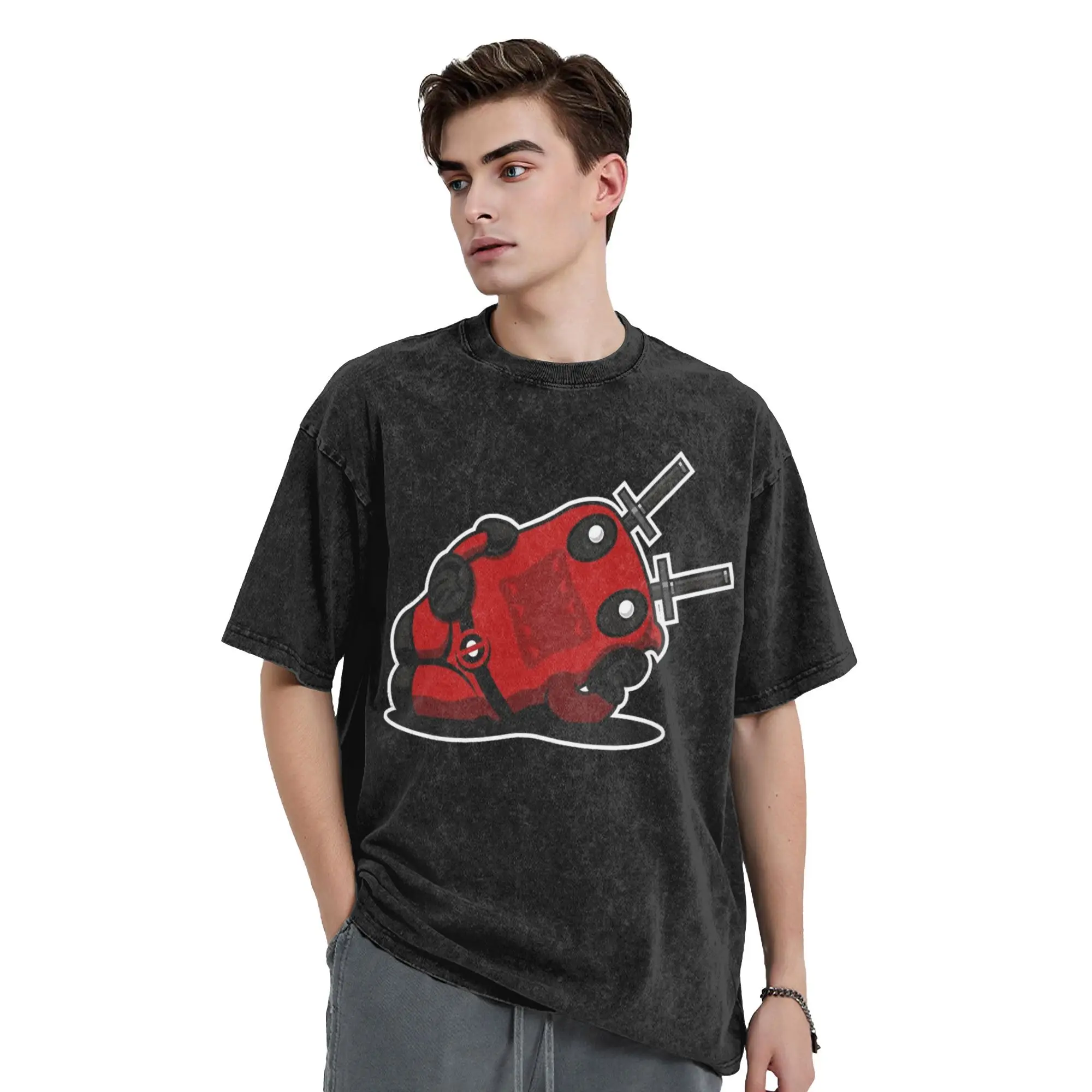 

Washed T Shirts DomoKool Domo Kun Deadpool Hip Hop Vintage T-Shirts High Street Short Sleeve Printed Tee Shirt for Men Women