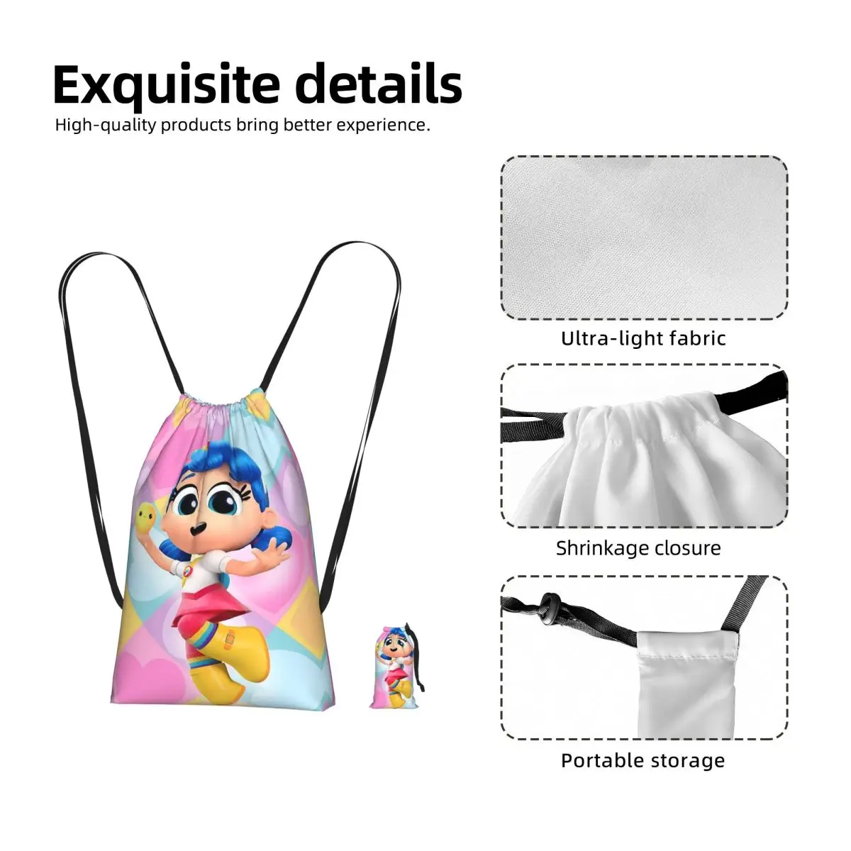 True And The Rainbow Kingdom Drawstring Backpack hiking cycling Bag Lightweight Foldable Storage Drawstring Bag for Men Women