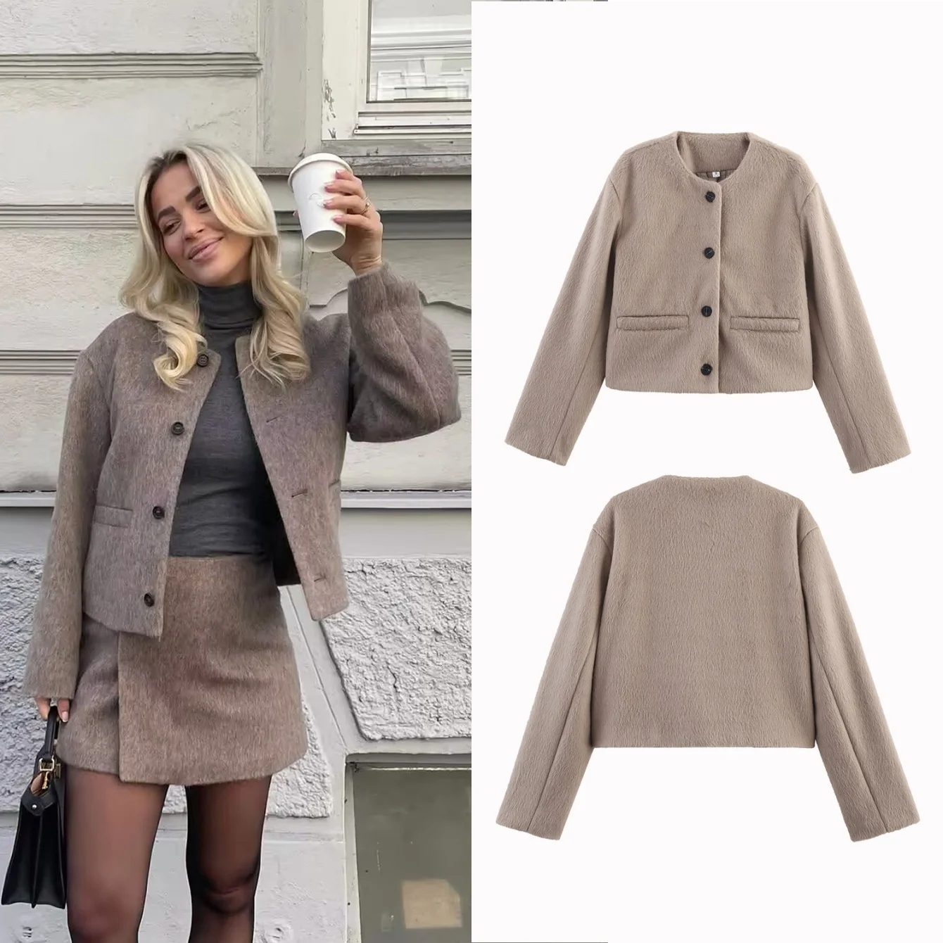 

2025 Autumn Women Wool Bomber Jackets for Women Casual Long Sleeve Single Buttons Coats Jackets Woman Winter Short Jacket