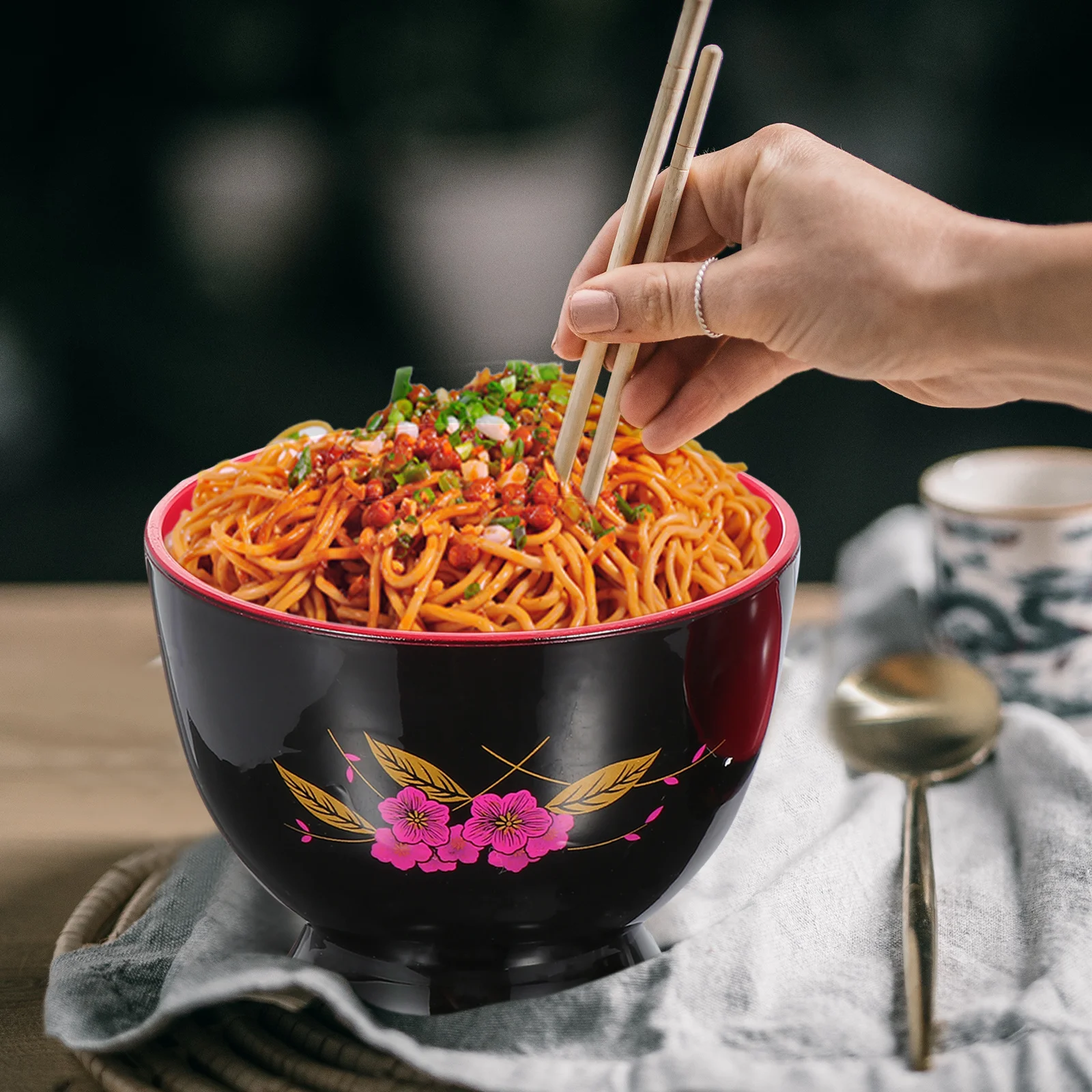 1 قطعة النمط الياباني ميسو حجم مثالي للنودلز سلطة وجبات خفيفة رامين البلاستيك مع غطاء أدوات المائدة المطبخ حساء وعاء الحساء الياباني