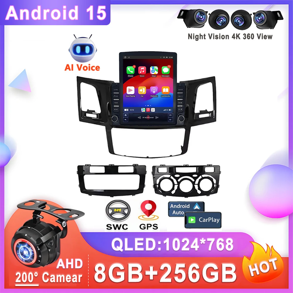 9,7 pulgadas Android 15 para Toyota Fortuner 1 AN50 AN60 HILUX Revo Vigo 2005 - 2014 Radio Multimedia estéreo navegación coche DVD GPS