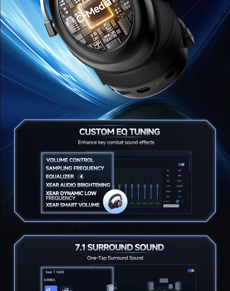 Neuer kabelloser Gaming-Kopfhörer, Bluetooth 6.0, 53-mm-Titan-Treiber, 7.1 Virtual Surround Sound, 15 ms Zero-Latency, für PC/PS5/Mobile – Detail 11