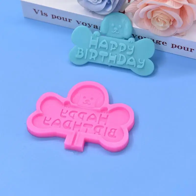 P0UA Happy Birthday Shaped Baking Moulds DIY Cake Decorating Tools Silicone Material