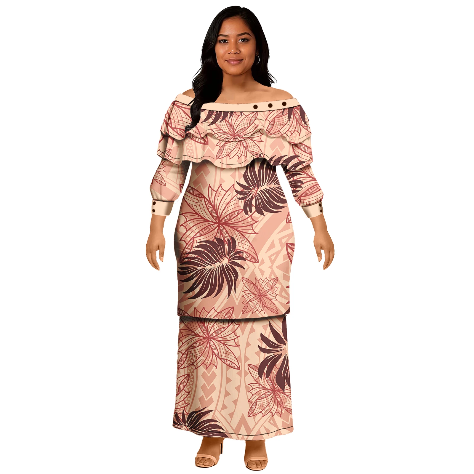 

Island Style 2pcs Set Long Dresses Women Maxi Casual Samoa Tribal Print Puletasi Dresses Women Ladies Summer Women Dresses