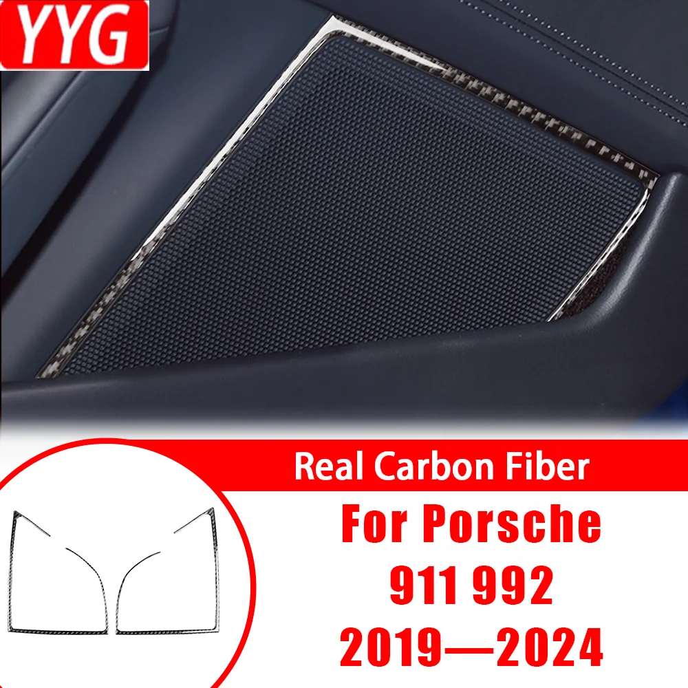 

Carbon Fiber Door Speaker Horn Frame Panel Car Accessories Interior Cover Trim Modified Sticker For Porsche 992 911 2019—2024