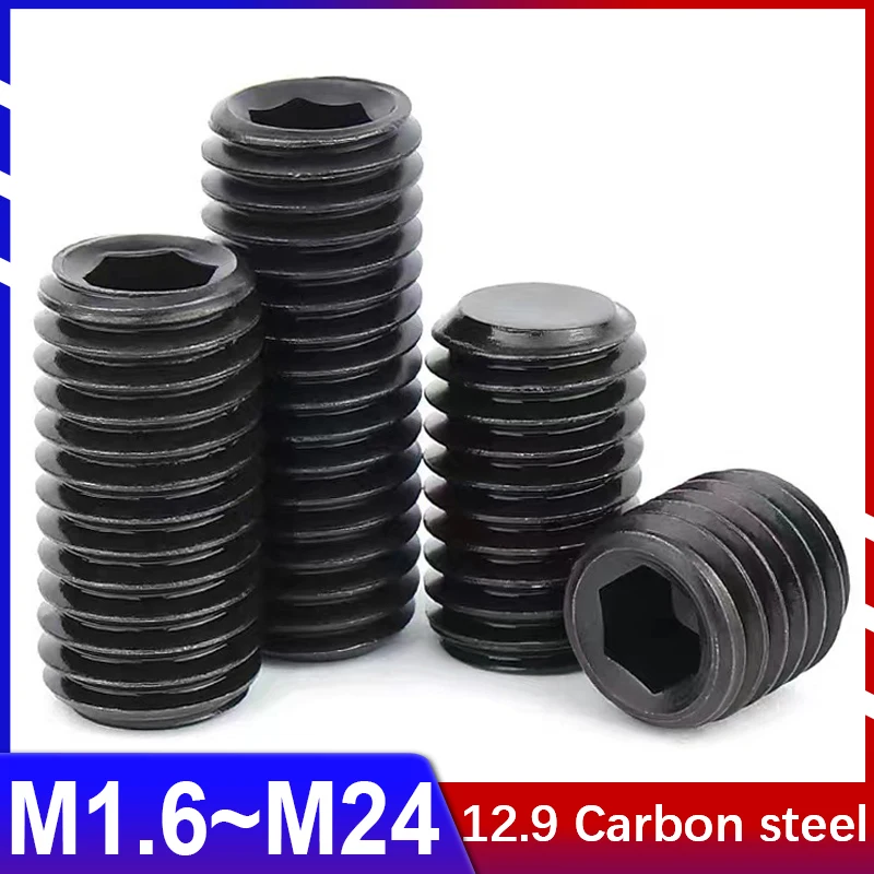 12.9 Carbon Steel Set Screw Concave End Machine/inner Hexagon/kimmi Jimi Top Wire Screw/headless Screw Black M1.6 M2 M2.5 M3~M24