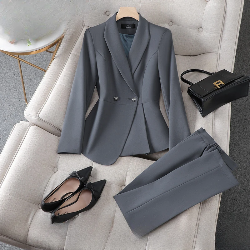 

Новый женский брючный костюм 2026: пиджак с длинным рукавом + брюки, приталенный, для офиса, деловой, элегантный, профессиональный комплект